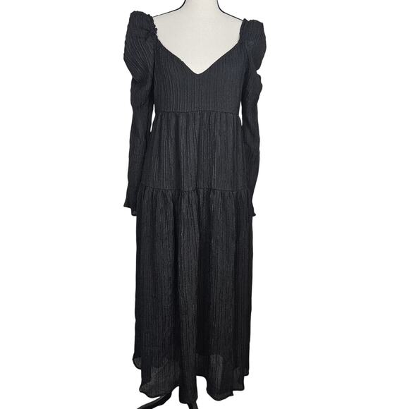 ASTR THE LABEL BLACK RUCHED PUFF LONG SLEEVE DRESS SLIT SMALL GOTH WITCHY SEXY - Picture 1 of 11